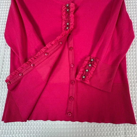 White House Black Market Pink Ruffle Button Front Cardigan Sweater Women's M - Picture 5 of 12